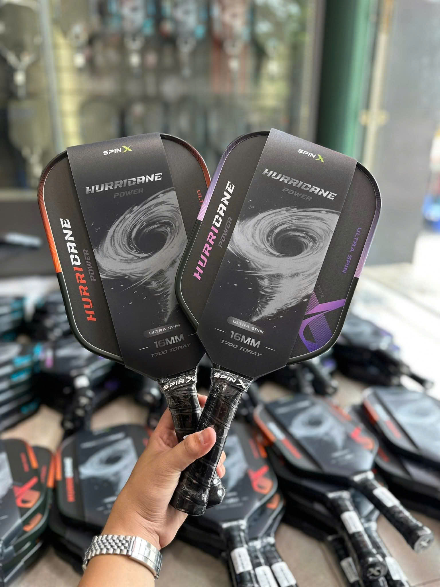 Vợt Pickleball SpinX Hurricane Power Elongate Chính Hãng - Đỏ - Carbon Toray T700 - Full Foam Core - Đánh Chắc